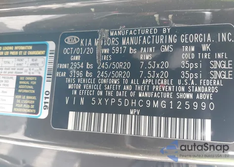 2021 Kia Telluride Sx from USA, damaged, VIN 5XYP5DHC9MG125990